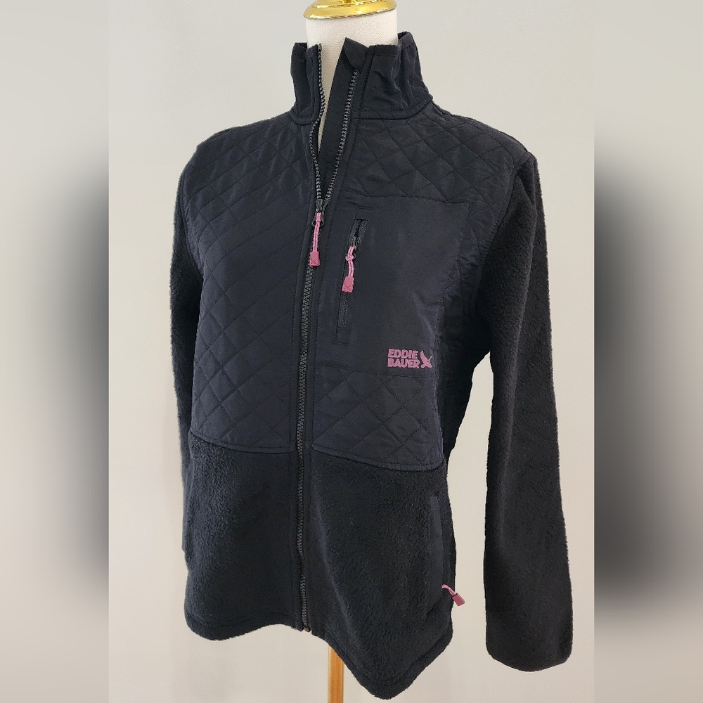 Eddie Bauer Mixed Media Fleece Jacket Full Zip 3 Pockets Size XS